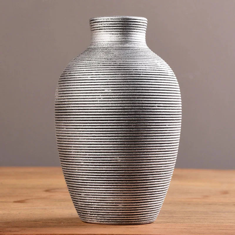 Ribbed Bronze Ceramic Vase
