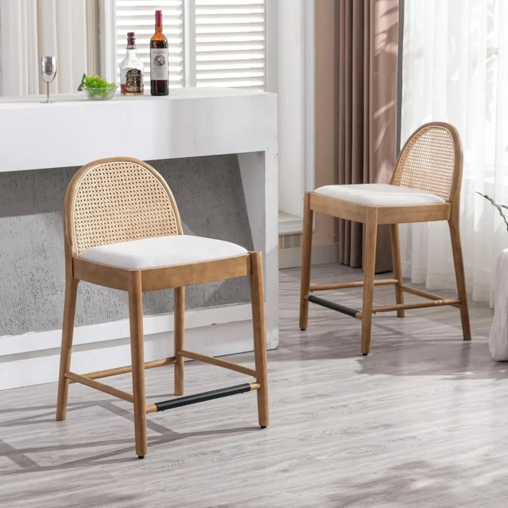 Rattan Mid-Century Bar Stool Set