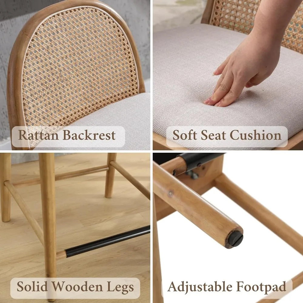 Rattan Mid-Century Bar Stool Set