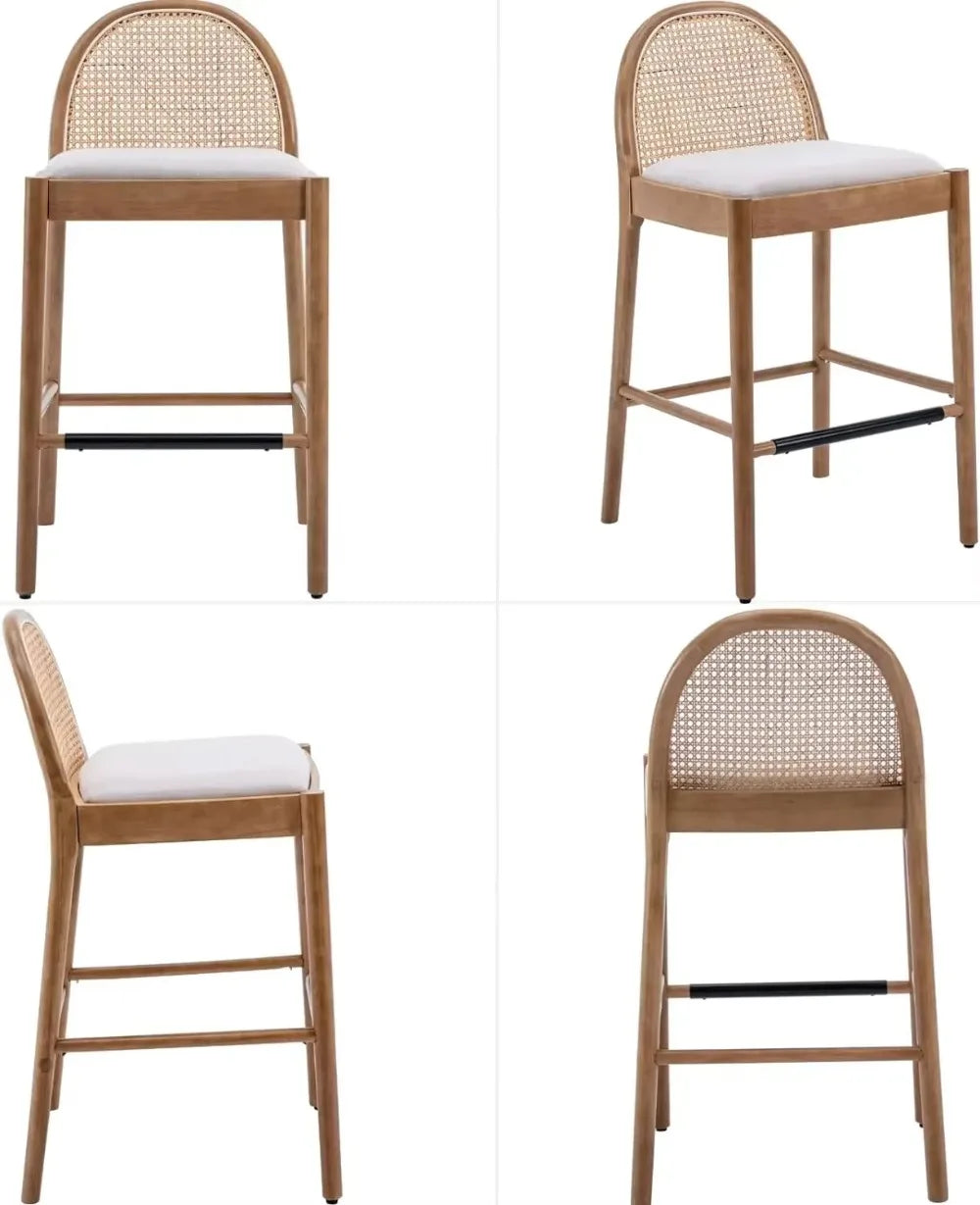 Rattan Mid-Century Bar Stool Set