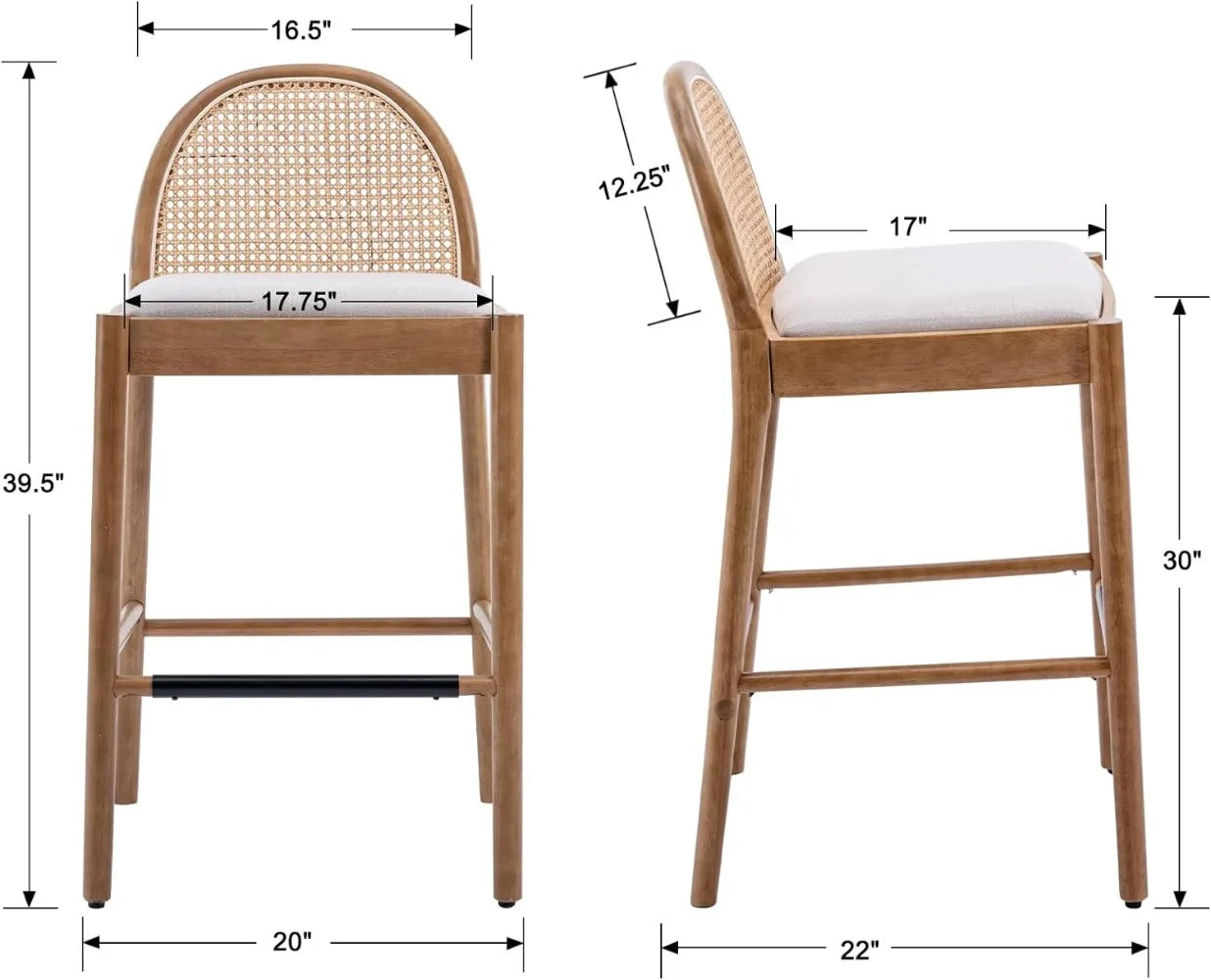 Rattan Mid-Century Bar Stool Set