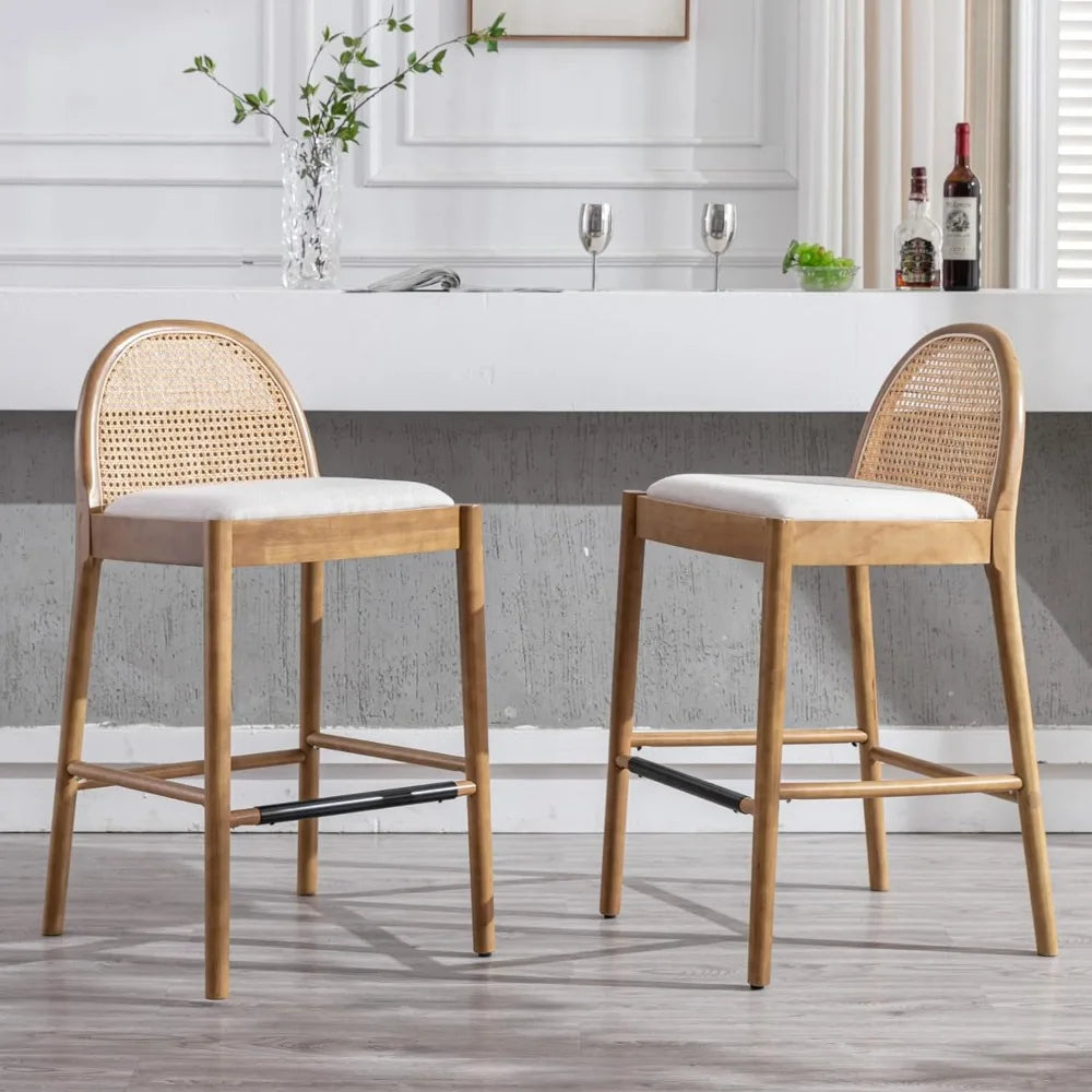 Rattan Mid-Century Bar Stool Set