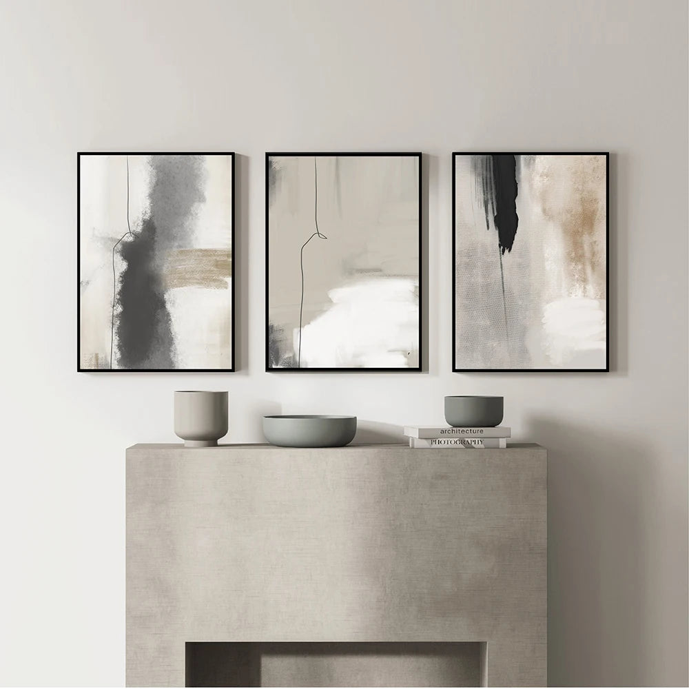 Beige and Grey Canvas Wall Art Set