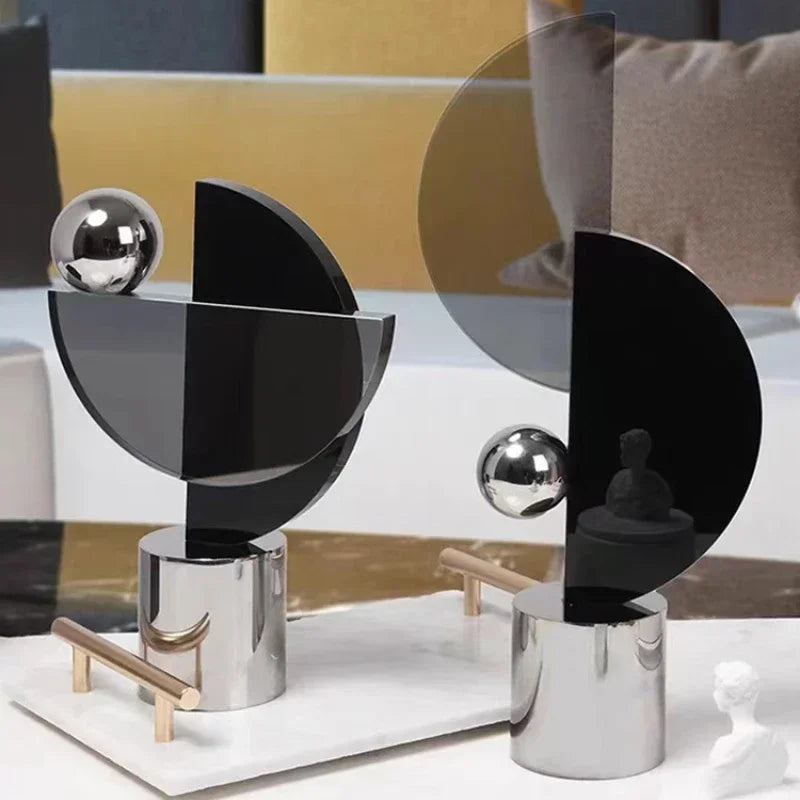 Modern Glass & Metal Geometric Sculpture