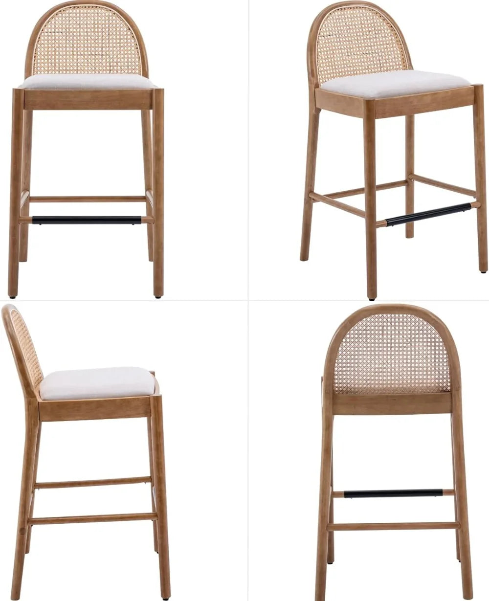 Rattan Mid-Century Bar Stool Set