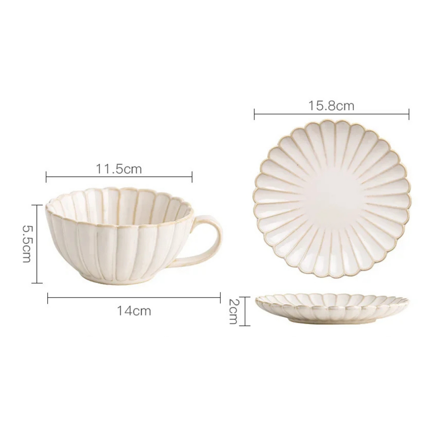 Fluted Ceramic Teacup & Saucer