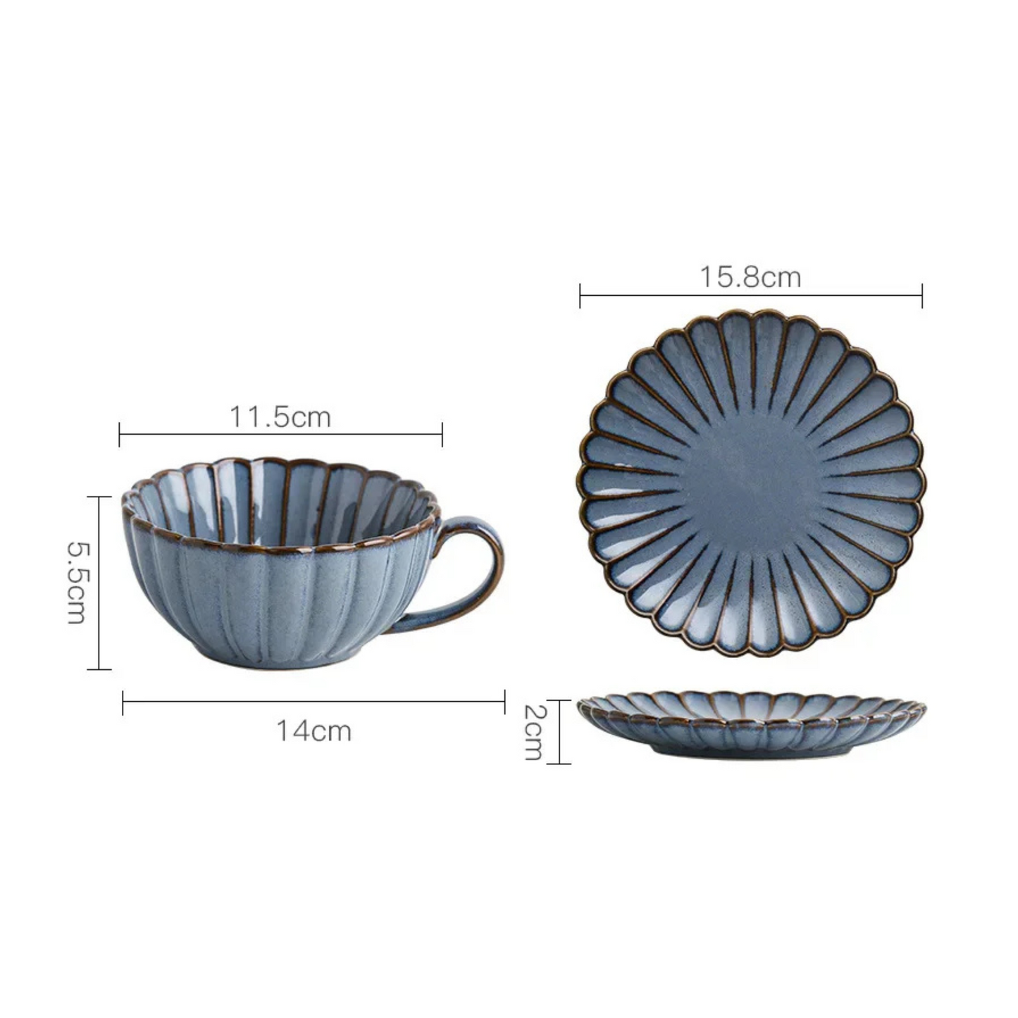 Fluted Ceramic Teacup & Saucer
