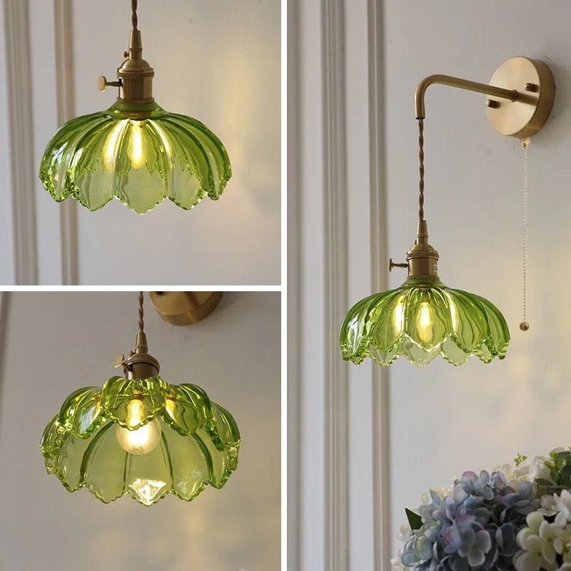 Vintage Green Glass Wall Sconce