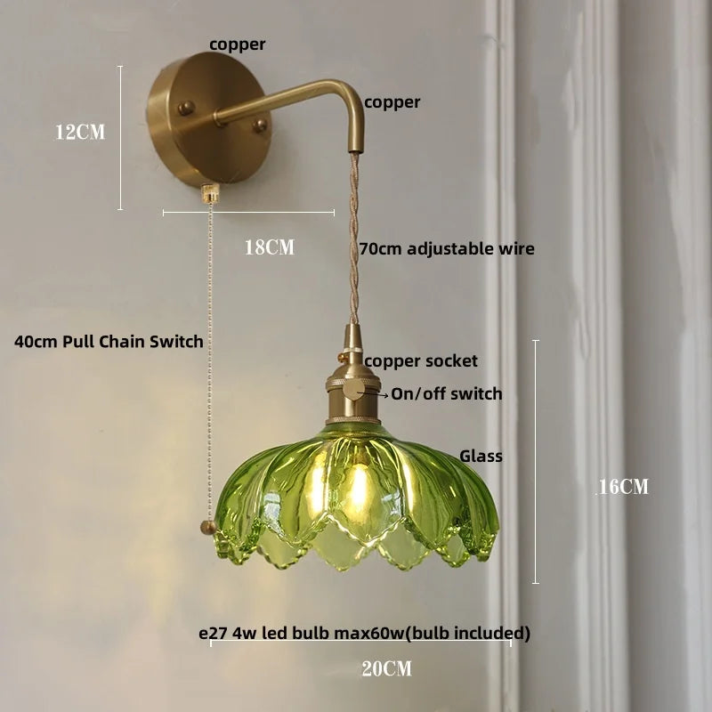 Vintage Green Glass Wall Sconce