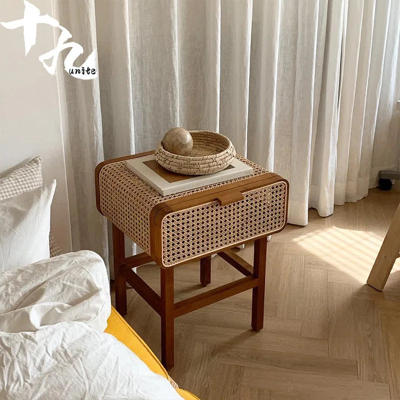 Rattan & Wood Nightstand