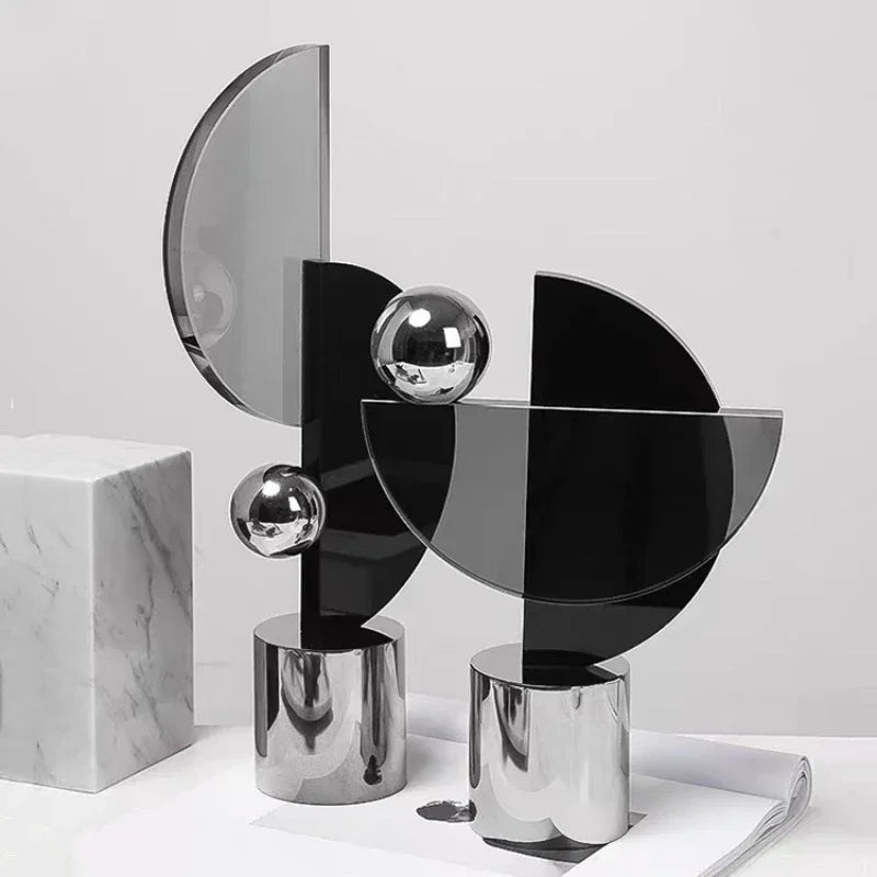 Modern Glass & Metal Geometric Sculpture