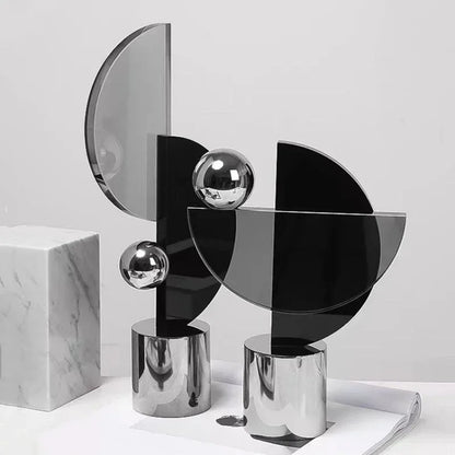 Modern Glass & Metal Geometric Sculpture