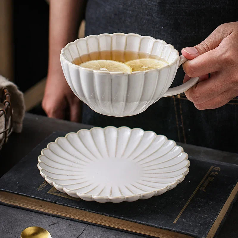 Fluted Ceramic Teacup & Saucer