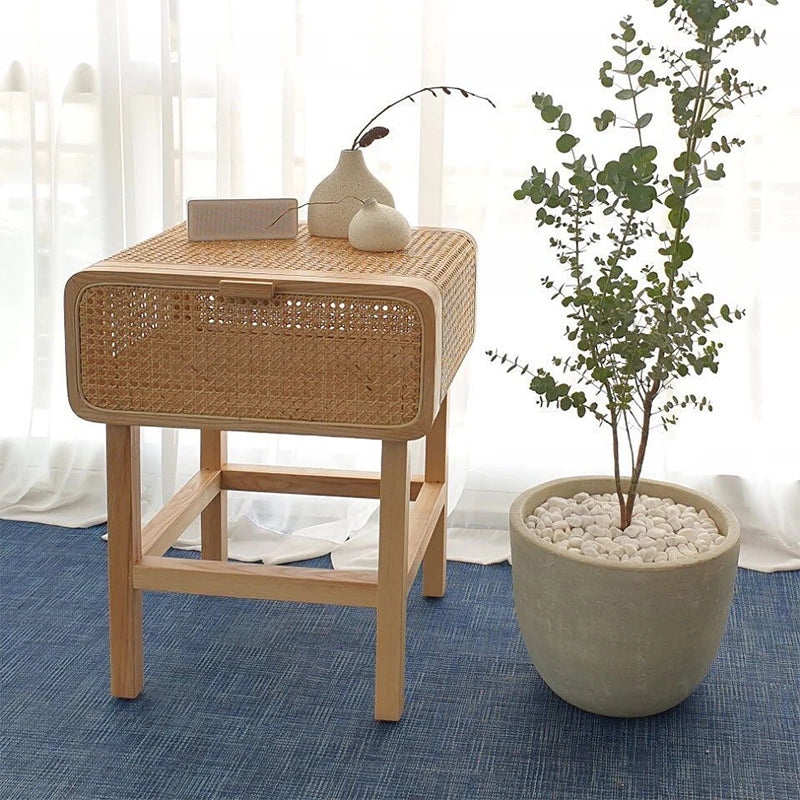 Rattan & Wood Nightstand