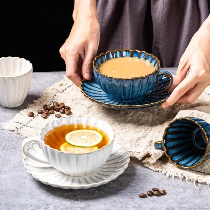 Fluted Ceramic Teacup & Saucer