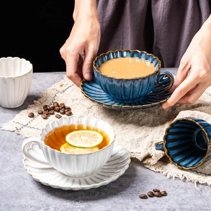 Fluted Ceramic Teacup & Saucer