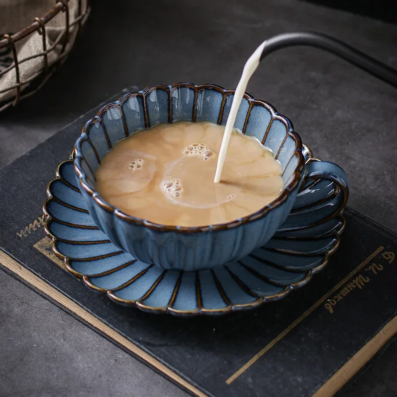 Fluted Ceramic Teacup & Saucer