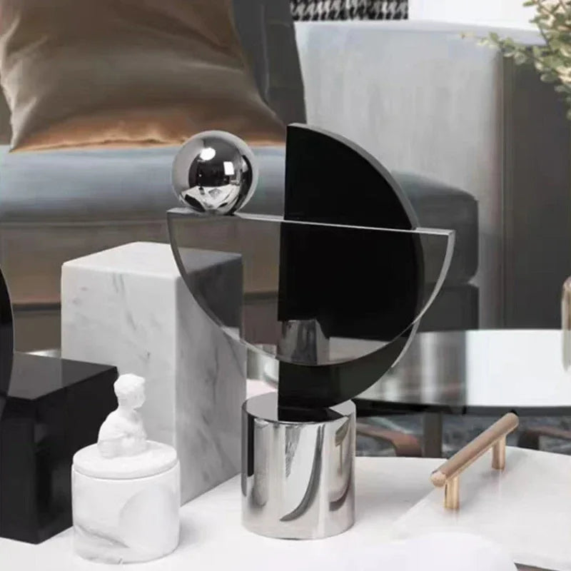 Modern Glass & Metal Geometric Sculpture
