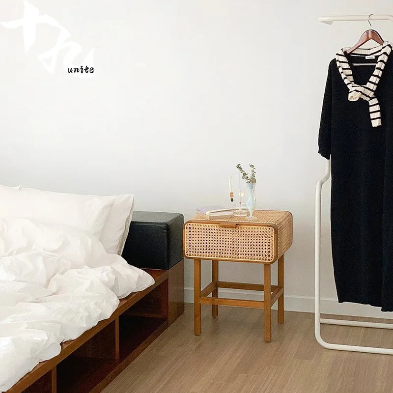Rattan & Wood Nightstand