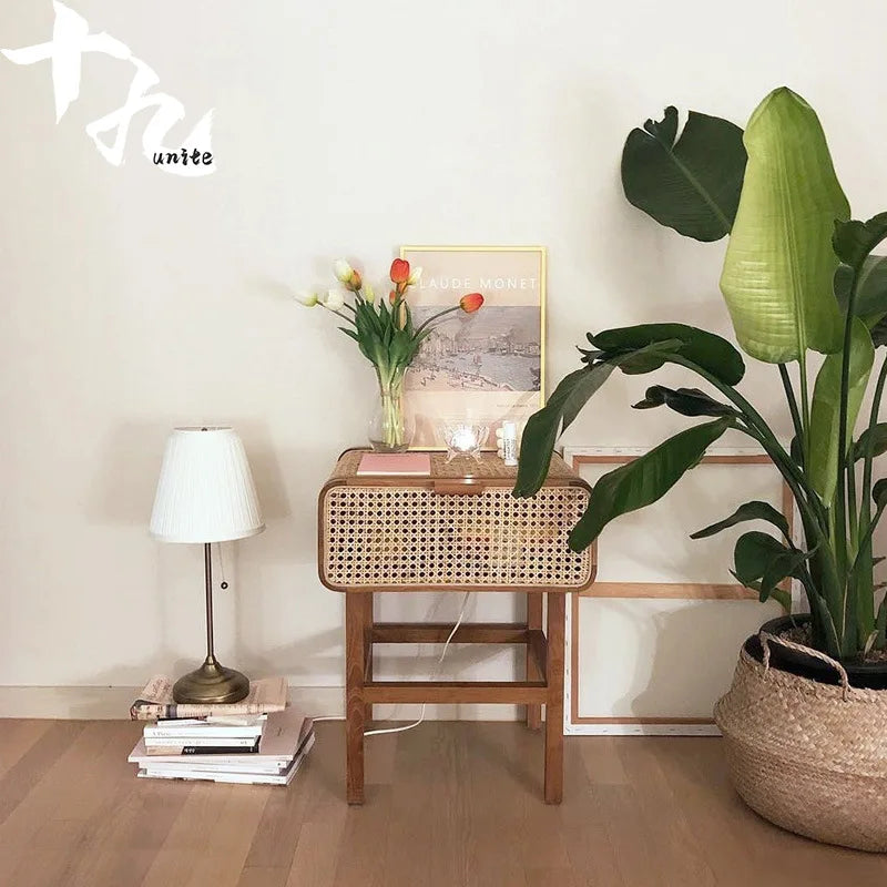Rattan & Wood Nightstand