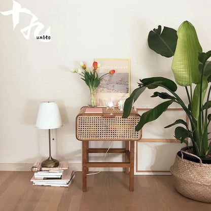 Rattan & Wood Nightstand