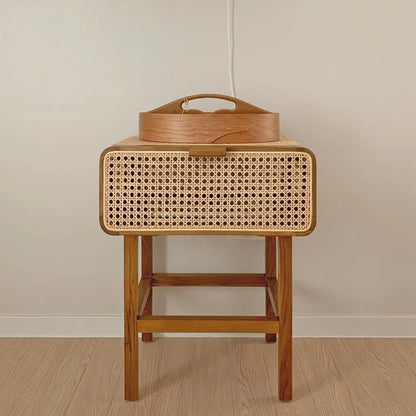 Rattan & Wood Nightstand